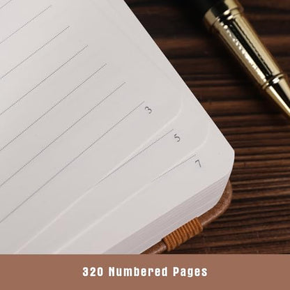 TIEFOSSI Lined Journal Notebook for Women Men, Leather Journal with Pen, A5 Evil Eye Hardcover Notebook for Work, Journaling, Travel & School, 100 GSM Thick Paper, 320 Numbered Pages, 6.2 x 8.3 in - color: Sand