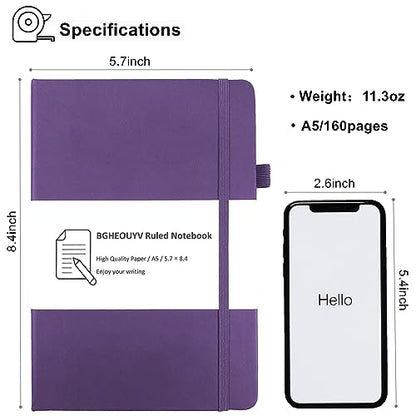 Notebook Journal, College Ruled Notebook Lined A5 160 Pages,Hard Cover Journals for Writing, Notebooks for Work Office School Women Men,5.7 inches x 8.4 inches(Purple) - color: Purple