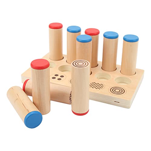 GLOGLOW Nan Kids Wooden Sound Cylinders Toy, Basswood Material, 5 Patterns for Sensory Development, Ideal for Children Ages 2 to 5 Infant Touch Sensory Training Toy