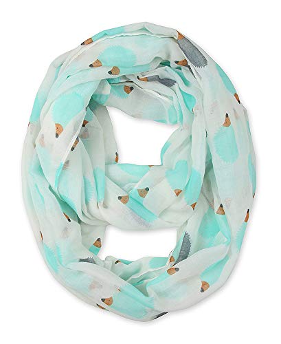 corciova Black Soft Girl Women Infinity Wrap Scarf Stretchy Jersey Knit Sleep Head Circle Scarf Continuous Loop Light Weight - color: Pattern White Green Hedgehog