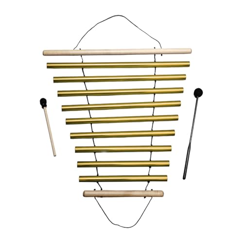 Menolana Wind Chime 9 Note Wood with Nice Tone Meditation Chime Bell Instrument Percussion Single Row Bar Chimes for Classroom Office, gold - color: Gold