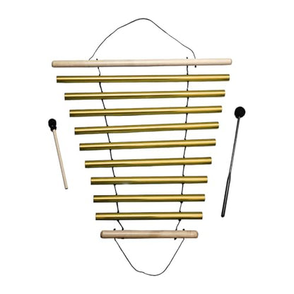 Menolana Wind Chime 9 Note Wood with Nice Tone Meditation Chime Bell Instrument Percussion Single Row Bar Chimes for Classroom Office, gold - color: Gold