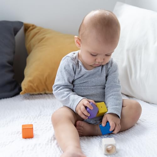 PlanToys® Sensory Activity Blocks for Toddlers – 9-Piece Set with Visual, Auditory & Tactile Stimuli – Montessori Toy with Storage Bag – Wooden Learning Toy for Babies & Kids Ages 12 Months+