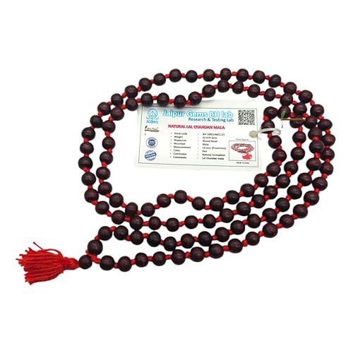 BRIJ HAAT Red Sandalwood Prayer Mala, 108+1 Beads, Meditation Necklace - size: 10mm Beads