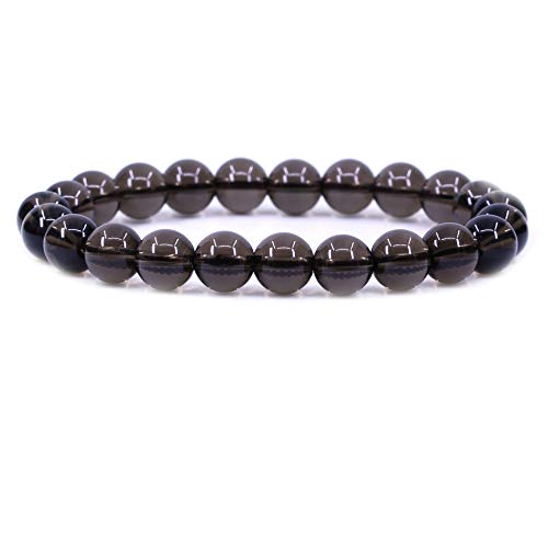 Keleny Gem Semi Precious Gemstones 8mm Round Beads Crystal Stretch Bracelets 7 Inch Unisex - color: Smoky Quartz