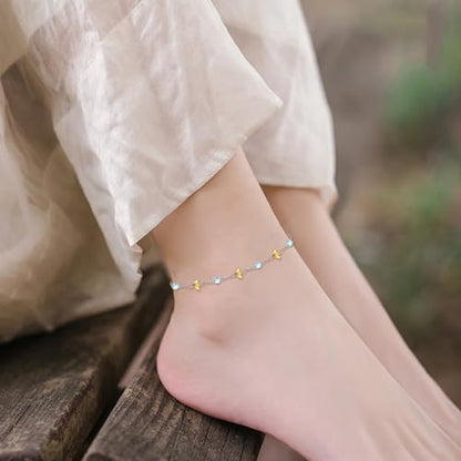 CRMAD 925 Sterling Silver Daisy/Sunflower Moonstone Anklet Daisy Flower Ankle Bracelet for Women Beach Dainty Jewelry - size: 9+2 inch, style: bee