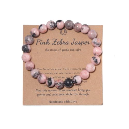Pingyongchang Stress Relief Anxiety Yoga Bracelet,Crystal Stone Mantra Bracelets for Women Natural Beaded birthday Gifts Inspirational Bracelet for Men - color: Pink