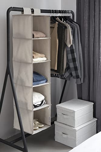 Bigso Box of Sweden Small Storage Box with Lid and Handle - Fabric Storage Box Made of Polyester and Cardboard in Linen Look - Folding Container for Clothes, Accessories, Toys etc. - Beige