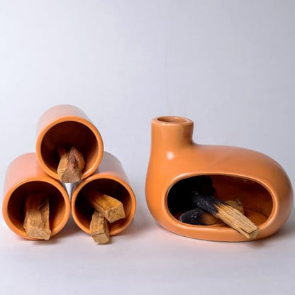 MOUGIGI Palo Santo Holder Set with 3 Matchstick Holders - Modern Handcrafted Ceramic Incense Burner with Chiminea, Perfect for Meditation - Smudge Bowl for Palo Santo Sticks, Sage, and Cones. - color: Palo Santo Holder Set - 3 Matchstick Holders