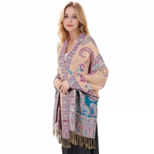 MUQU Women Pashmina Shawls and Wraps Scarf Soft Silky Reversible Paisley Scarves Shawl for Women - color: Blue-b
