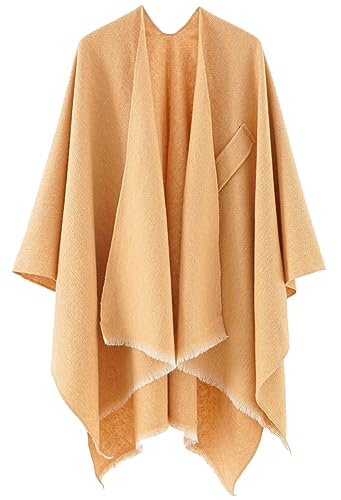 Women's Shawls Wrap Poncho Soft Capes Open Front Cardigan Large Blanket Wraps Shawl Knitted Cloak Cardigan Warm - color: New-yellow