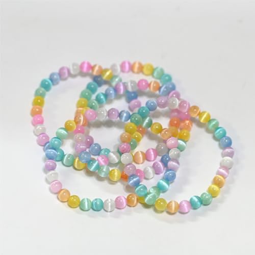 Angelstones Handmade Natural Healing Gemstone 6mm Round Beads Stretch Crystal Bracelet 7 Inch Unisex - color: Aqua Aura Selenite