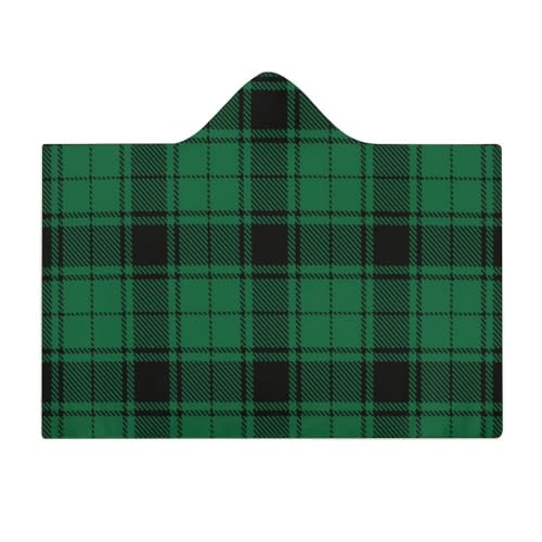 Scottish Tartan Plaid Green Large Size Comfortable Hooded Blanket, Warm Blanket 40"x50" - color: Scottish Tartan Plaid Green, size: 40"x50"