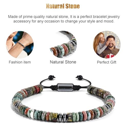 VIBILIA Healing Crystal Bracelets Beaded Bracelets for Men Women Natural Stone Adjustable Bracelets Unique Gifts for Father Son Grandfather Brother Friend - color: DragonBloodStone