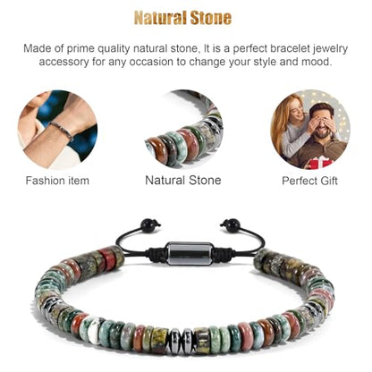 VIBILIA Healing Crystal Bracelets Beaded Bracelets for Men Women Natural Stone Adjustable Bracelets Unique Gifts for Father Son Grandfather Brother Friend - color: DragonBloodStone