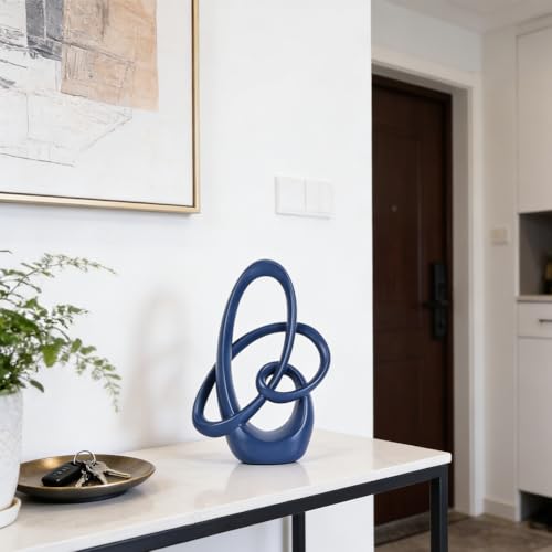 Blue Knot Decor Sculpture, 8.6" Modern Abstract Sculptures Home Decor, Resin Statue Tabletop Accent for Coffee Table, Console Table, Shelf, Mantel, Dining Table Centerpiece, Wedding