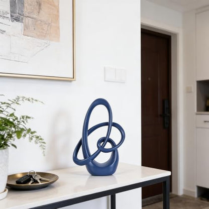 Blue Knot Decor Sculpture, 8.6" Modern Abstract Sculptures Home Decor, Resin Statue Tabletop Accent for Coffee Table, Console Table, Shelf, Mantel, Dining Table Centerpiece, Wedding
