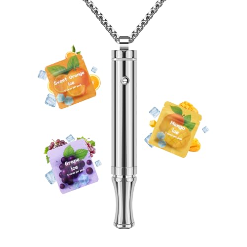 Breathing Necklace For Anxiety Adults - Adjustable Air Outlet Breathe Necklaces With natural Flavored - Breath Free Stress Relief Device With Flavor - Meditation Gifts For Women Men - color: Silver