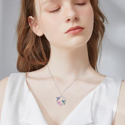Hummingbird/Phoenix/Owl/Dove/Flamingo/Raven/Blue Jay/Cardinal/Peacock/Eagle/Parrot/Robin Necklace for Women 925 Sterling Silver Bird Pendant Necklace Animal Jewelry Gift for Mother Wife - style: Two Hummingbird Necklace