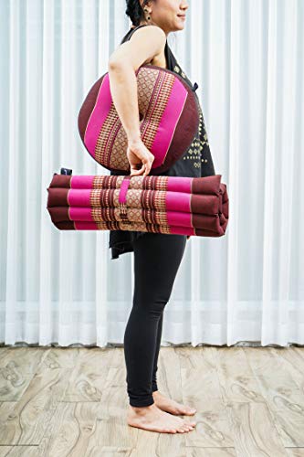 Leewadee Meditation Cushion Set – 1 Small Zafu Yoga Pillow and 1 Small Roll-Up Zabuton Mat Filled with Kapok - color: Sf29 - Auburn, Pink