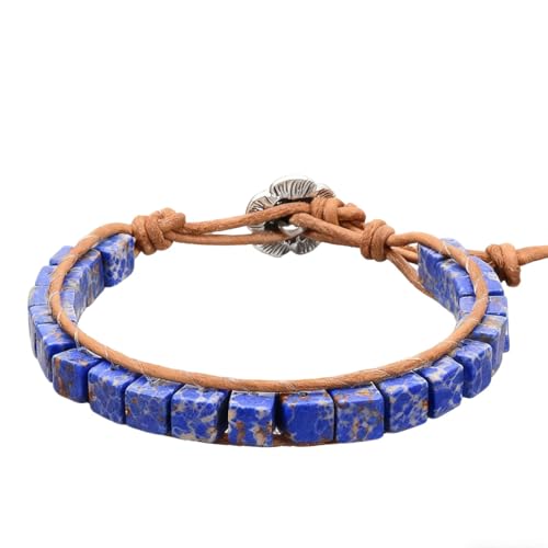 7 Chakra Bracelet Bohemian Handmade Leather Wrap Healing Protection Natural Stone Yoga Beaded Bracelets Boho Friendship Jewelry - color: Lazuli