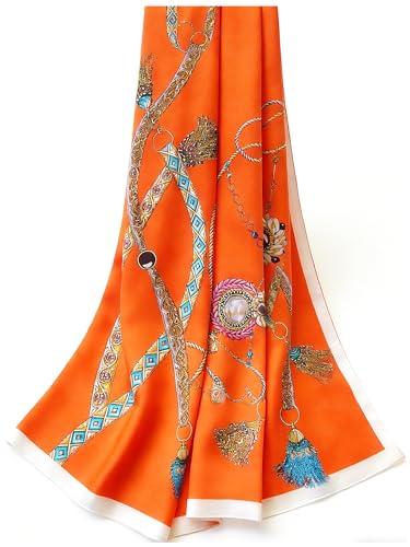 100% Mulberry Silk Oversized Women’s Sun-Shielding Shawl Formal Evening Neckwear Featherlight Airy - color: N27-amber Motif Wrap（69" X 21"inch）