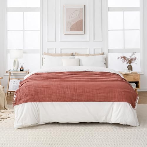 Esterra Muslin Throw Blanket 50x65 Inches Cozy Soft Lightweight Pre-Washed Cotton Blanket, All Season Breathable 4-Layer Gauze Blanket Throw for Sofa Couch Bed, Copper Brown - color: 07 - Copper Brown, size: Throw (50"x65")