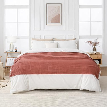 Esterra Muslin Throw Blanket 50x65 Inches Cozy Soft Lightweight Pre-Washed Cotton Blanket, All Season Breathable 4-Layer Gauze Blanket Throw for Sofa Couch Bed, Copper Brown - color: 07 - Copper Brown, size: Throw (50"x65")