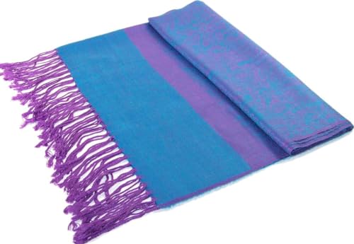 Pashmina Shawl Wrap for Women Soft Lightweight Multi-Purpose Scarf for Weddings, Parties & Casual Wear - color: Cyan Purple-pl1893