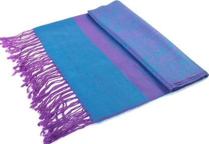 Pashmina Shawl Wrap for Women Soft Lightweight Multi-Purpose Scarf for Weddings, Parties & Casual Wear - color: Cyan Purple-pl1893