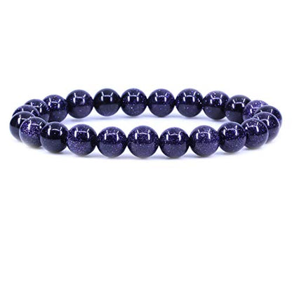 Keleny Gem Semi Precious Gemstones 8mm Round Beads Crystal Stretch Bracelets 7 Inch Unisex - color: Synthetic Blue Sand