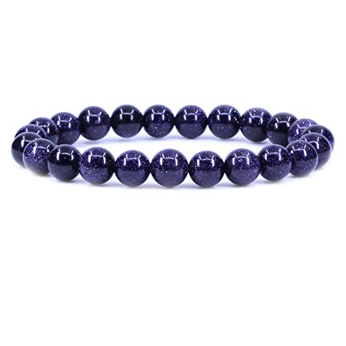 Keleny Gem Semi Precious Gemstones 8mm Round Beads Crystal Stretch Bracelets 7 Inch Unisex - color: Synthetic Blue Sand