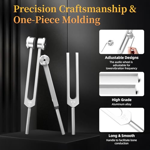 Tuning Forks for Healing Instrument (128Hz, 256Hz, 512Hz) - Tuning Fork Set with Reflex Hammer, Sound Healing Instruments for Essential Yoga/Chakra/Sound Therapy/Meditation Beginner