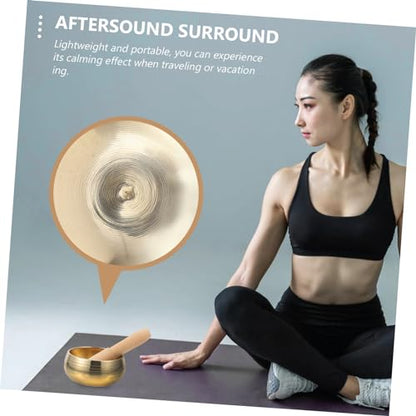 1 Set Music Bowl Sound Relaxation Meditations Bowls Mallet Creative Holder Meditation Bowl Meditation Singing Bowl Golden Clapper - size: 8x8x5cm