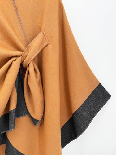 Women's Elegant Shawl Wraps, Soft Open Front Poncho Cape, Reversible Casual Cardigan Shawls for Gift Travel - color: Bronze-black