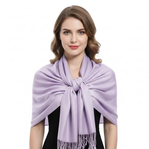 Peach Couture Women’s Pashmina Shawl Wrap – Warm Long Large Scarf for Evening Dress, Bridesmaid, Wedding & Bridal Wear - color: Iced Lavender