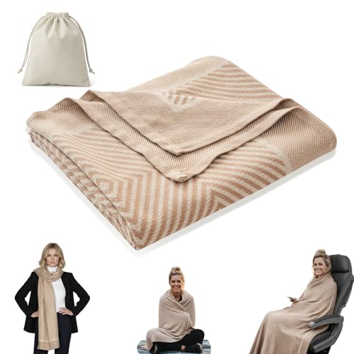 Travel Blanket Airplane - Ultra Soft & Lightweight Knit Design Compact Airplane Blanket,53x72 Inch,Stylish Travel Shawl Wraps for Flights,Office,Home Use,Travel Essentials & Gifts - color: A Khaki