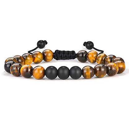 M MOOHAM Fathers Day Gift Mens Bracelet - Beaded Natural Stone 8mm Tiger Eye Matte Agate Lava Rock Bracelets for Men Teen Boys Grandpa Dad Birthday Gifts Jewelry - style: Tiger Eye Matte Agate Bracelet