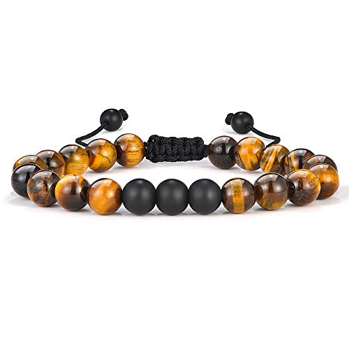 M MOOHAM Fathers Day Gift Mens Bracelet - Beaded Natural Stone 8mm Tiger Eye Matte Agate Lava Rock Bracelets for Men Teen Boys Grandpa Dad Birthday Gifts Jewelry - style: Tiger Eye Matte Agate Bracelet