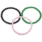 3PCS Agate Bracelet for Women Men Natural Round Beaded Agates Stone Healing Stretch Bracelets Elastic Handmade Polished Gemstone Beads Bracelet - color: Black+Pink+Green