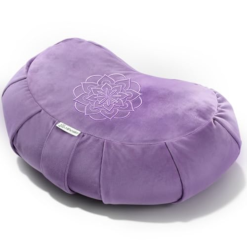 Hihealer Premium Crescent Meditation Cushion, Ergonomic Buckwheat Hull Floor Pillow for Adults, Comfortable Yoga Bolster for Meditation & Floor Sitting (Purple) - color: Purple