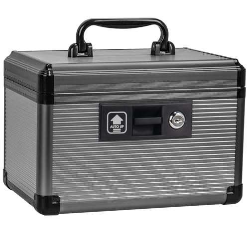 Medicine Lock Box with Key, Alluminum Alloy Lock Box for Medication,First Aid Box with a Removeable Tray to Store Medicines & Pills for Home&Travel,Black 10 * 6.89 * 6.89 Inch - color: Black, size: Small-10inch