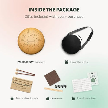Panda Drum Plus (Sandstone) | Steel Tongue Handpan with Music Book, Mallets, Carrying Bag, Finger Picks | 11 inch, 432 Hz | Rain Drum for Inside, Outside | Calming Musical Instrument for Adults, Kids - color: 2-Sandstone