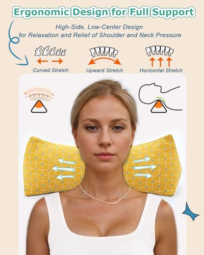 Buckwheat Hulls Neck Roll Pillow, Adjustable Firmness Cylinder Pillows, Cervical RollCurved Contour for Recliner Travel, Back Sleepers, 6x15 Inch Yellow - color: Yellow, size: 15x6 Inch