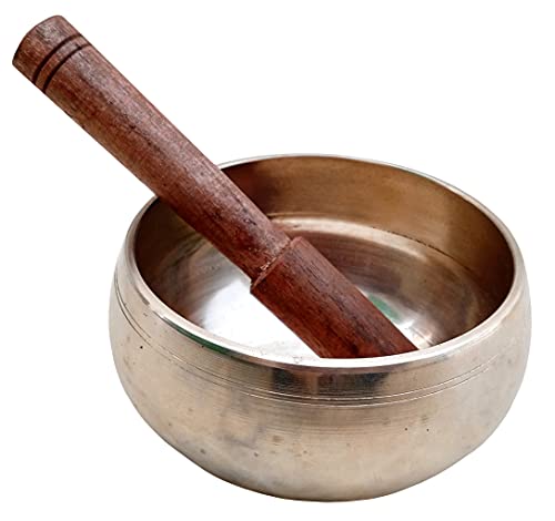 Purpledip Bell Metal Singing Bowl: Dhyana Musical Instrument For Meditation, 3.5 Inches, Gold (12397) - style: Scripture design | 4 inches | Gold | No pillow cushion