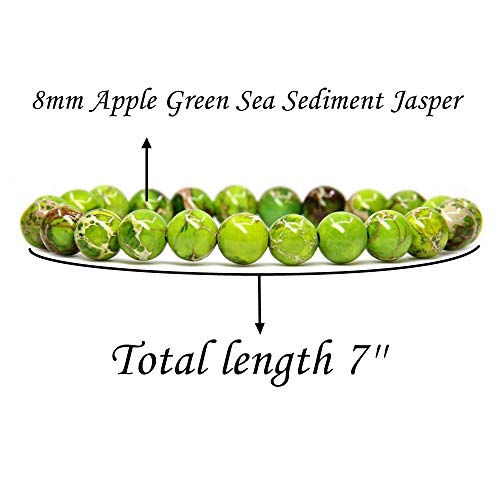 Angelstones Handmade Natural Healing Gemstone 8mm Round Beads Stretch Crystal Bracelet 7 Inch Unisex - color: Green Sea Sediment Jasper