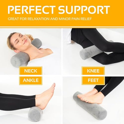 AllSett Health Firm Cervical Neck Roll Memory Foam Pillow, Bolster Pillow, Round Neck Support for Sleeping | Bolster for Bed, Legs, Back and Yoga - style: 17x4 Inch, Firm
