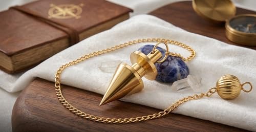 Cone with Round Ring Brass Metal Pendulum Healing dowsing Tool Reiki Meditation Divination Pendulum - color: Round Ring Brass Metal