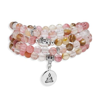 108 Mala Beads Bracelet/Necklace with Buddha Charm – Meditation Beads, Yoga Jewelry, Prayer Beads, Zen Necklace – Ideal Gift for Spiritual Practice - style: Watermelon Tourmaline