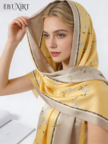 100% Mulberry Silk Oversized Women’s Sun-Shielding Shawl Formal Evening Neckwear Featherlight Airy - color: N21-buttercup Gleam Scarf（69" X 21"inch）